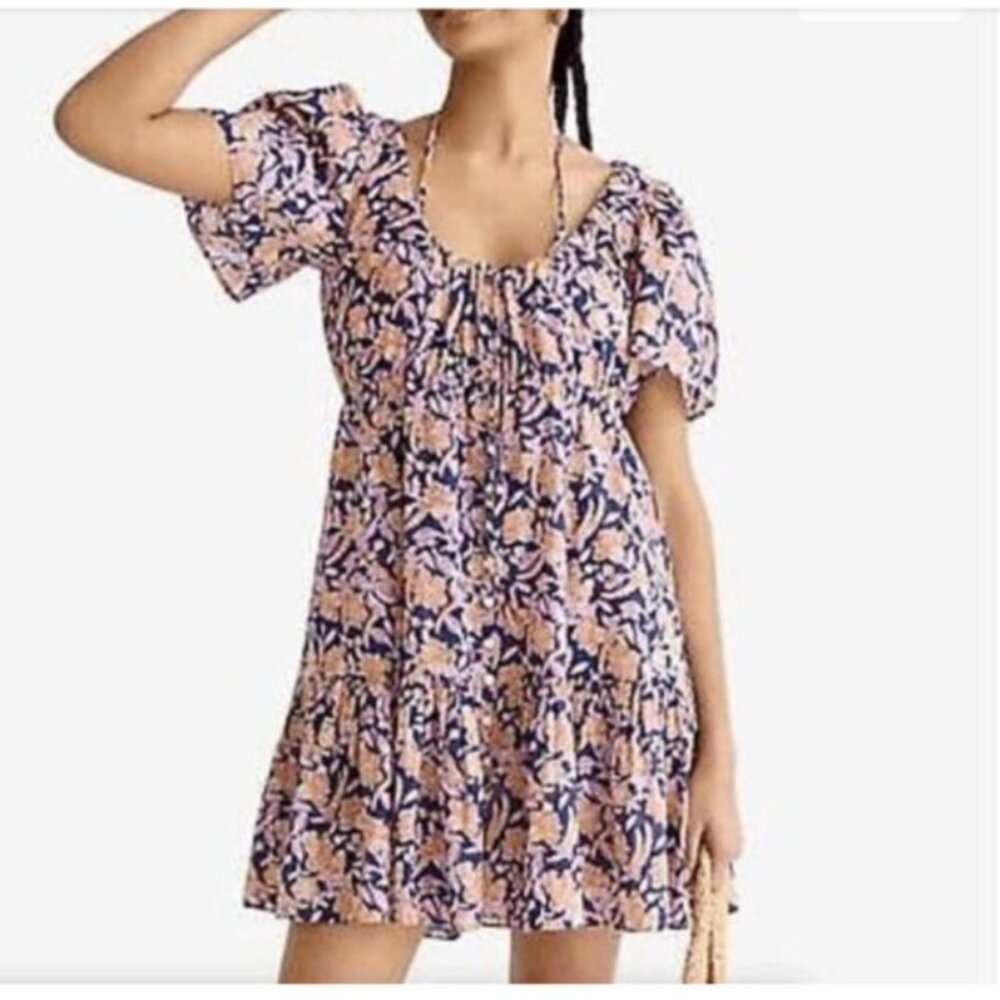 J. Crew Women Blue floral tiered dress size Small Milkmaid Bab dollBeach Summer